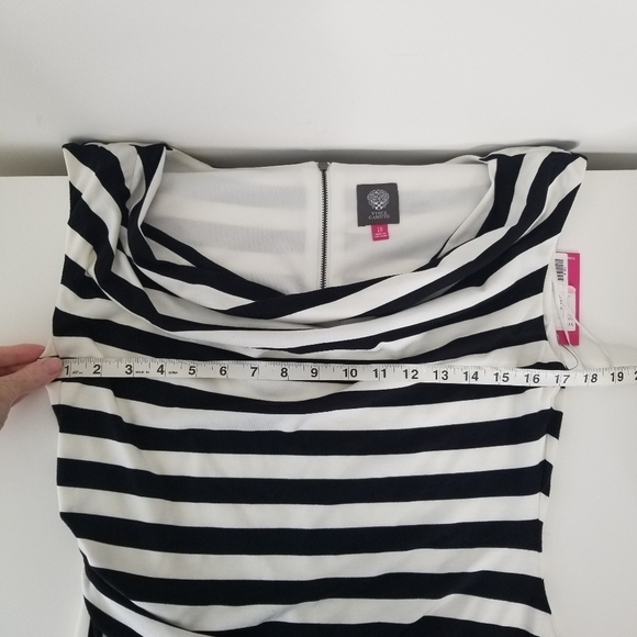 NWT Vince Camuto Black/White Stripe Shift Dress Size 10 Asymmetrical Sleeveless - Picture 5 of 15